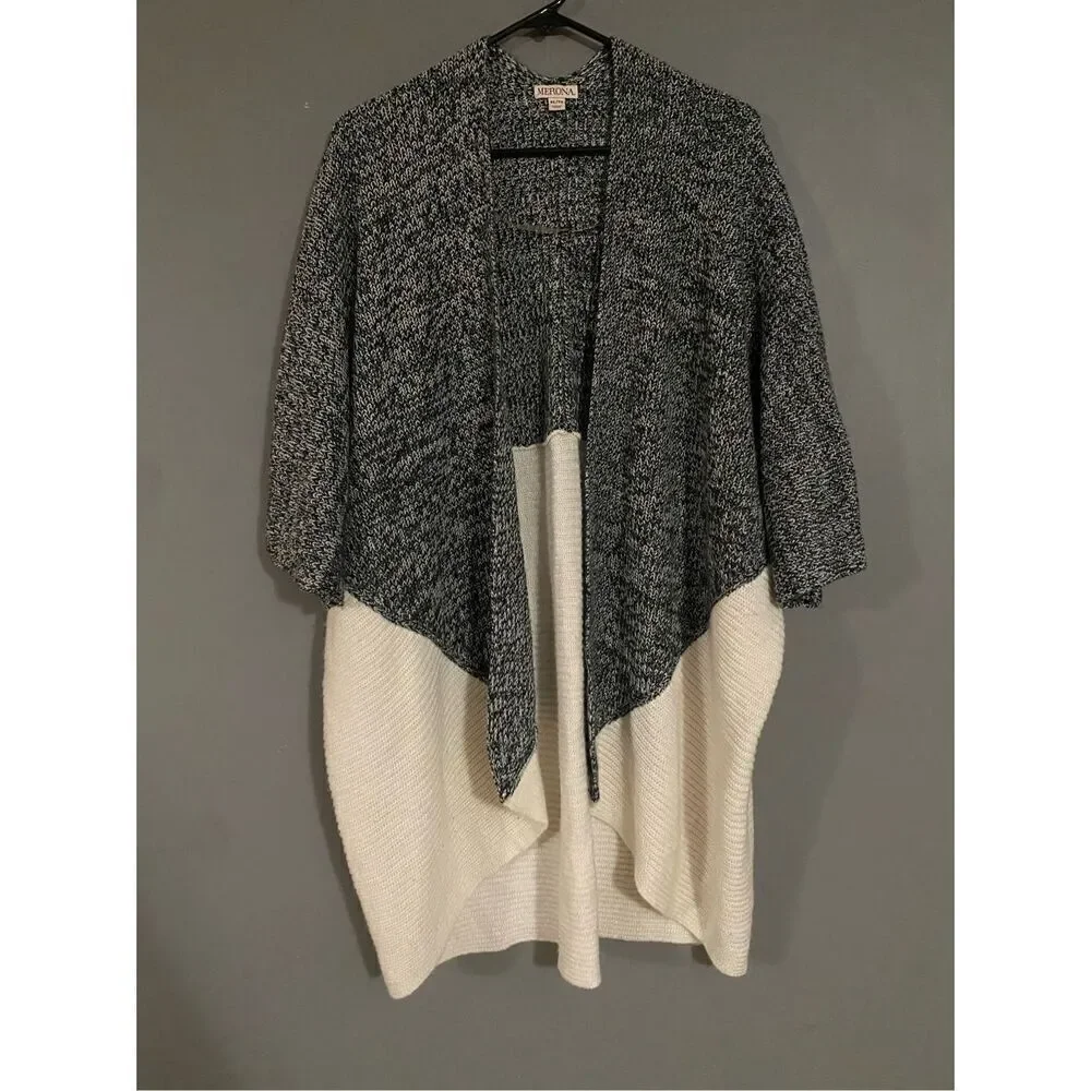 Merona Gray White Acrylic 3/4 Sleeve Open Front Cardigan Size XL